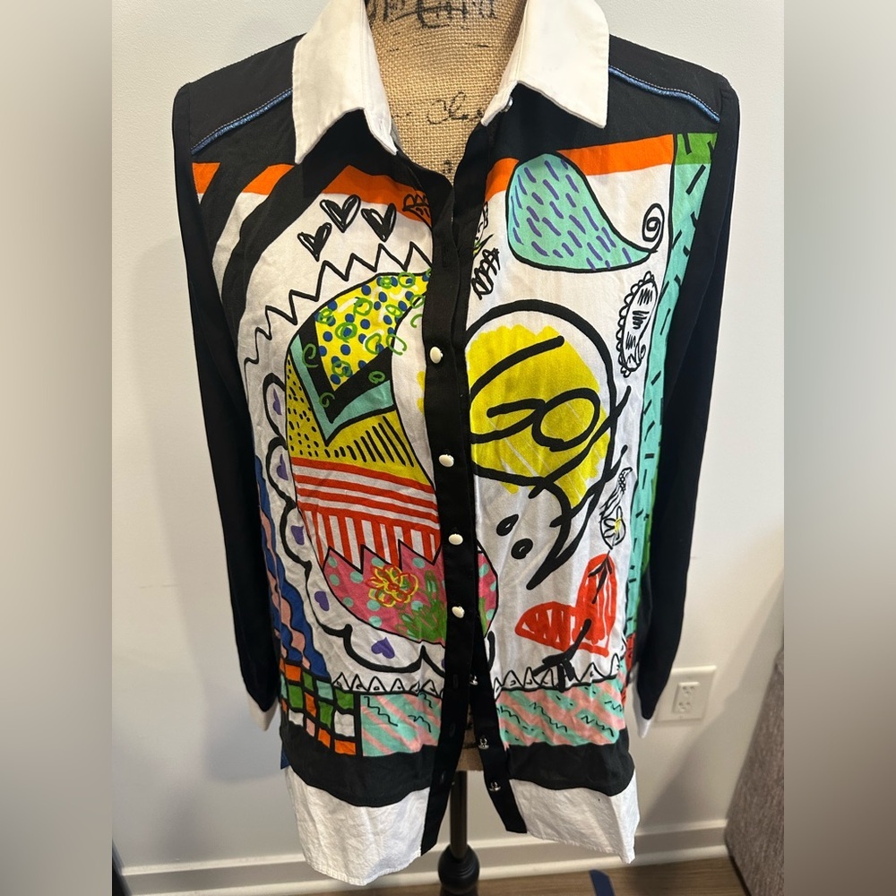 Pause Caf Artistic Print Button-Up Blouse Eu 44 Colorful Abstract Shirt View 6